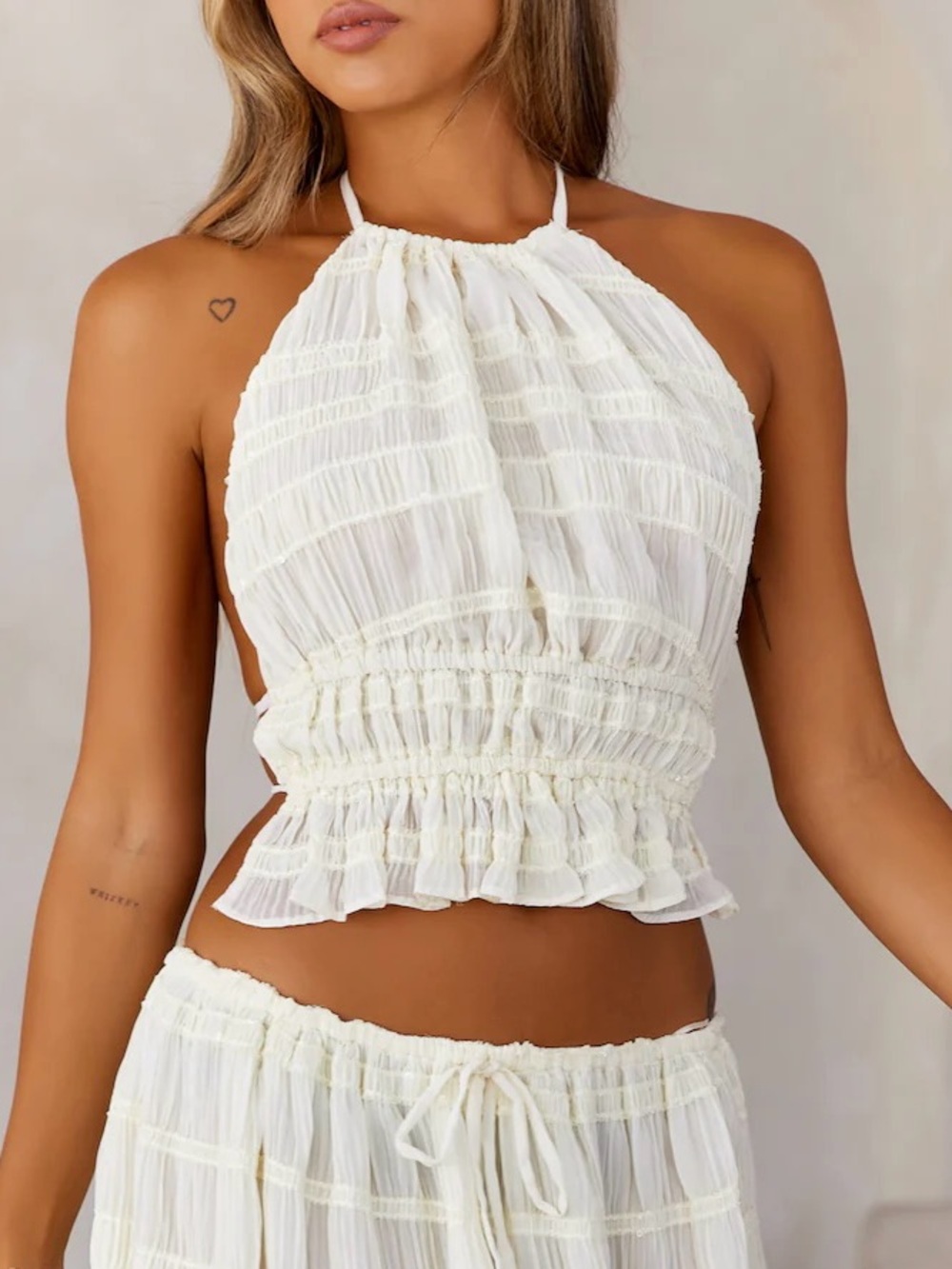 Hello Molly Sunset Sands Cream Beaded Halter Top
